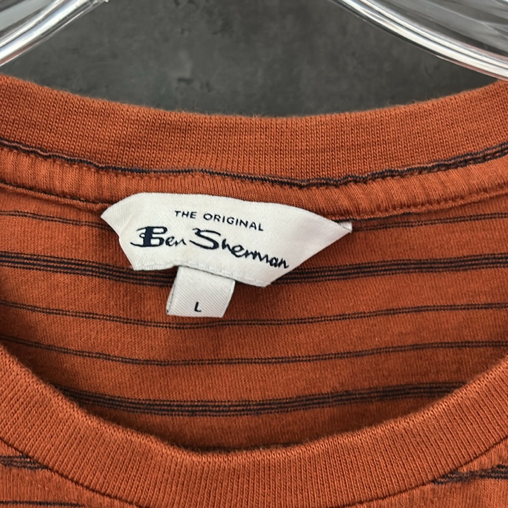 Ben Sherman Rust Striped Tee men’s size Large 100% cotton Orange crewneck shirt - Picture 5 of 9
